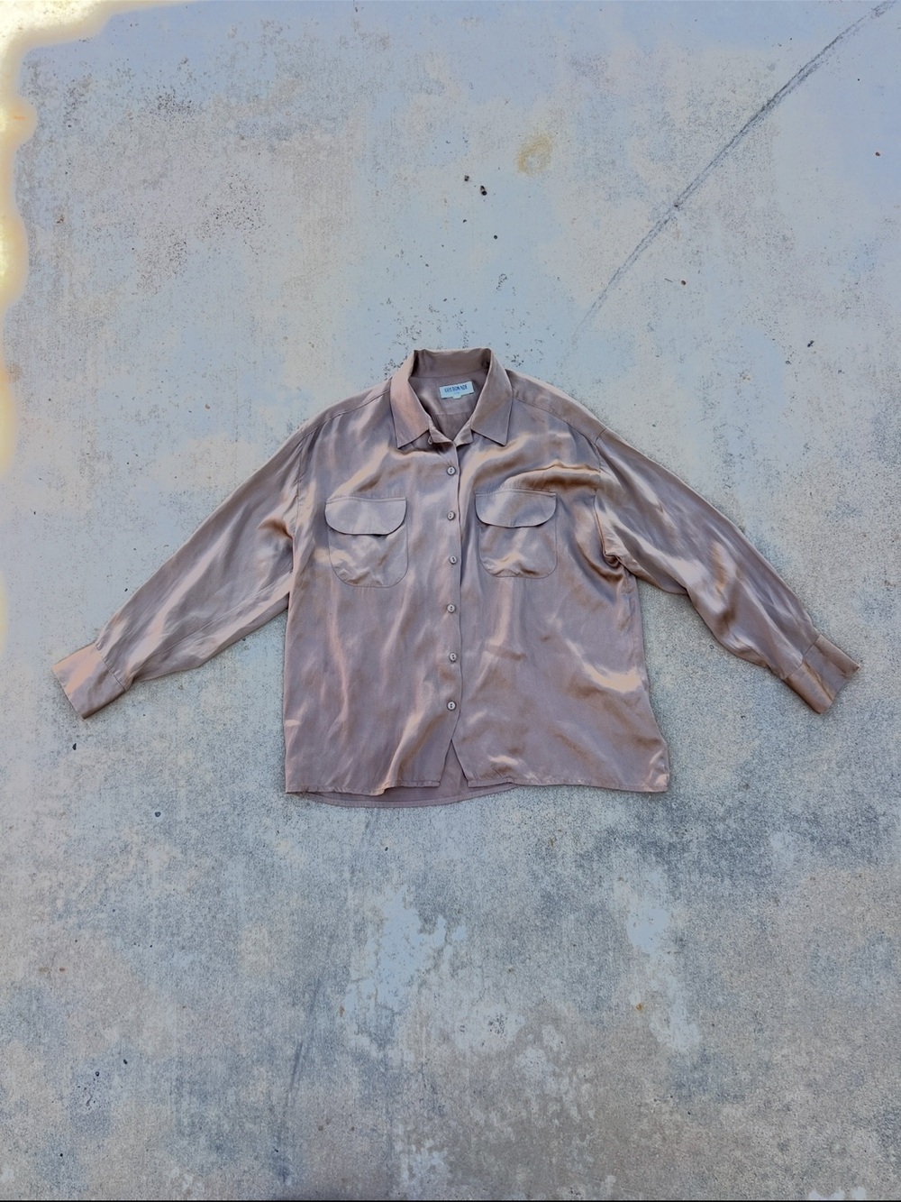 Beige Silk Button-Up Shirt